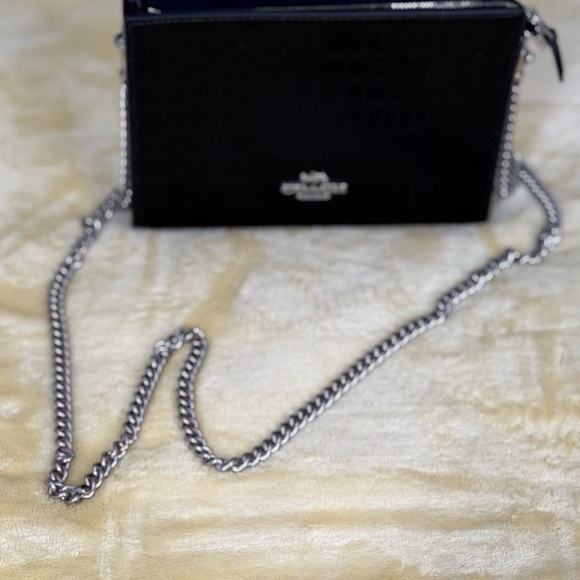 Coach Black Croc Crossbody Bag with Silver Chain